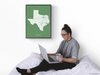 Texas state map print with a 3D topographic landscape design and colorful background by Maps As Art.
