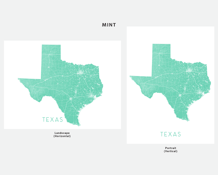 Texas map print by Maps As Art in Mint.