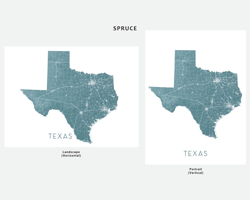 Texas map print by Maps As Art in Spruce.