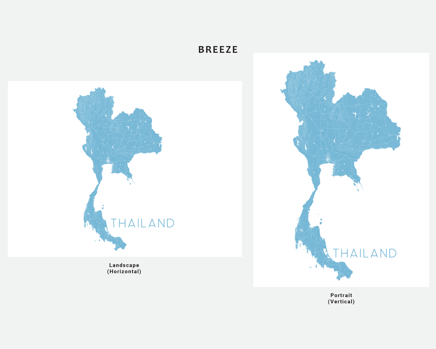 Thailand map print in Breeze by Maps As Art.