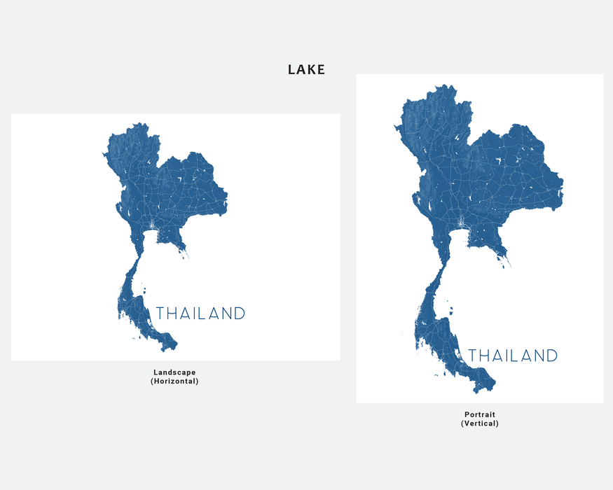 Thailand map print in Lake by Maps As Art.
