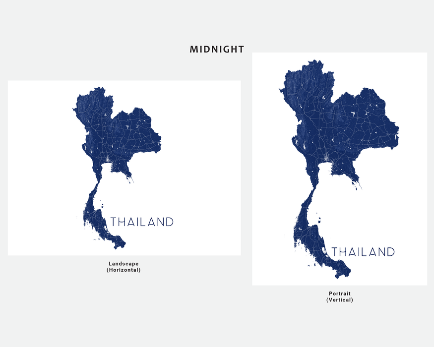 Thailand map print in Midnight by Maps As Art.