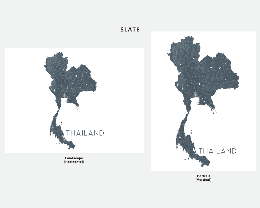 Thailand map print in Slate by Maps As Art.
