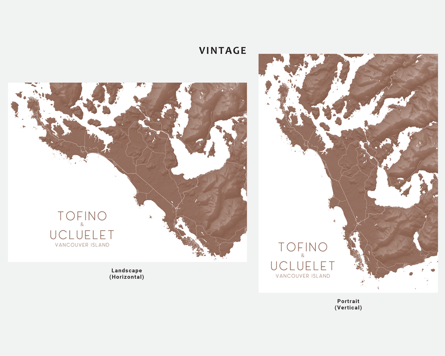 Tofino and Ucluelet, Vancouver Island map print in Vintage by Maps As Art.