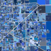 Tulsa, Oklahoma map art print in blue shapes designed by Maps As Art.