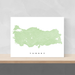 Turkey map print with natural country landscape and main roads in Sage designed by Maps As Art.