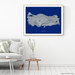 Turkey map print with natural landscape in greyscale and a navy blue background designed by Maps As Art.