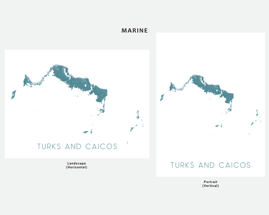 Turks and Caicos islands map print by Maps As Art.