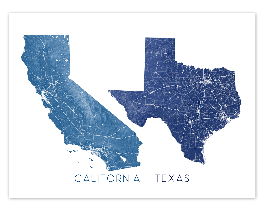 Custom Two State Wall Art Print, 2 US States Map Poster