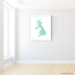 United Kingdom map print with natural landscape in aqua tints designed by Maps As Art.