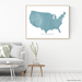 USA map print with natural landscape and main roads in Marine designed by Maps As Art.