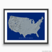 USA map print with natural landscape in greyscale and a navy blue background designed by Maps As Art.