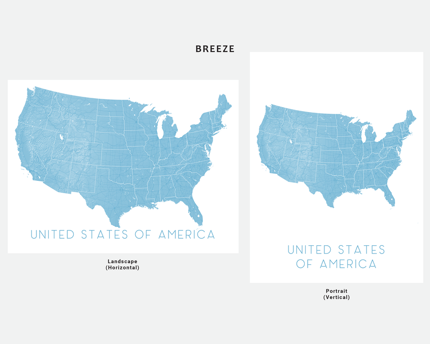 USA map print in Breeze by Maps As Art.