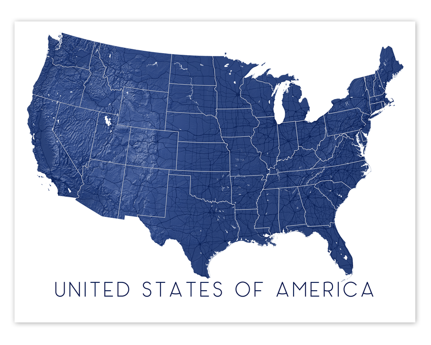 USA map print in Midnight by Maps As Art.