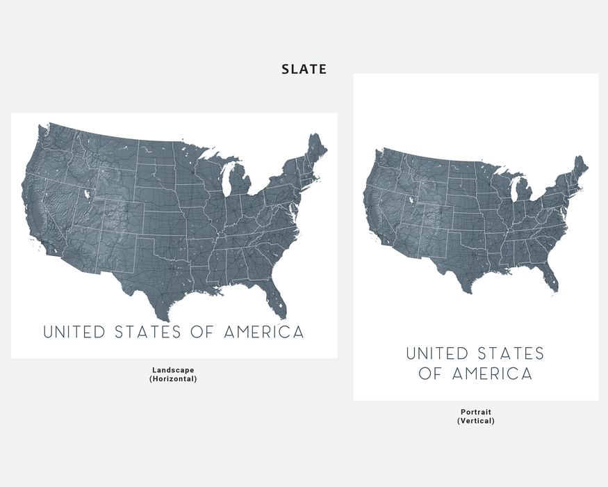 USA map print in Slate by Maps As Art.