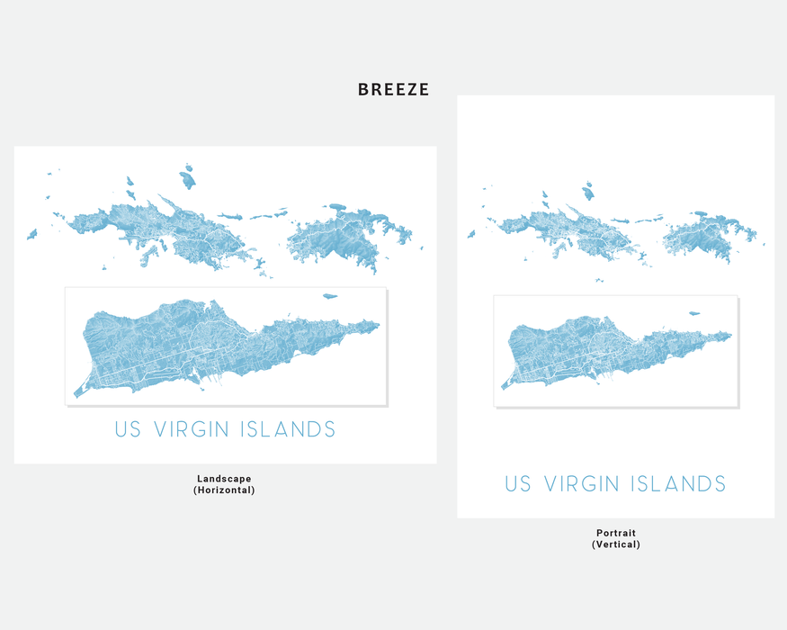 US Virgin Islands map print in Breeze by Maps As Art.