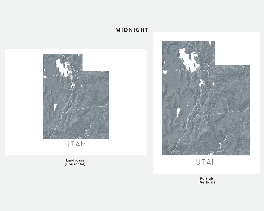 Utah state map print in Granite by Maps As Art.