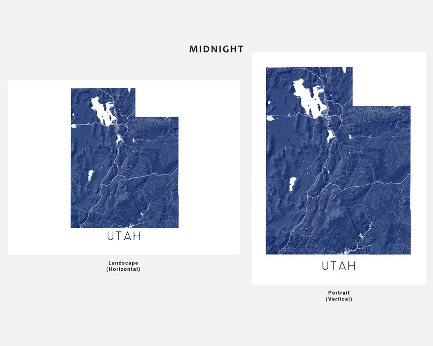 Utah state map print in Midnight by Maps As Art.