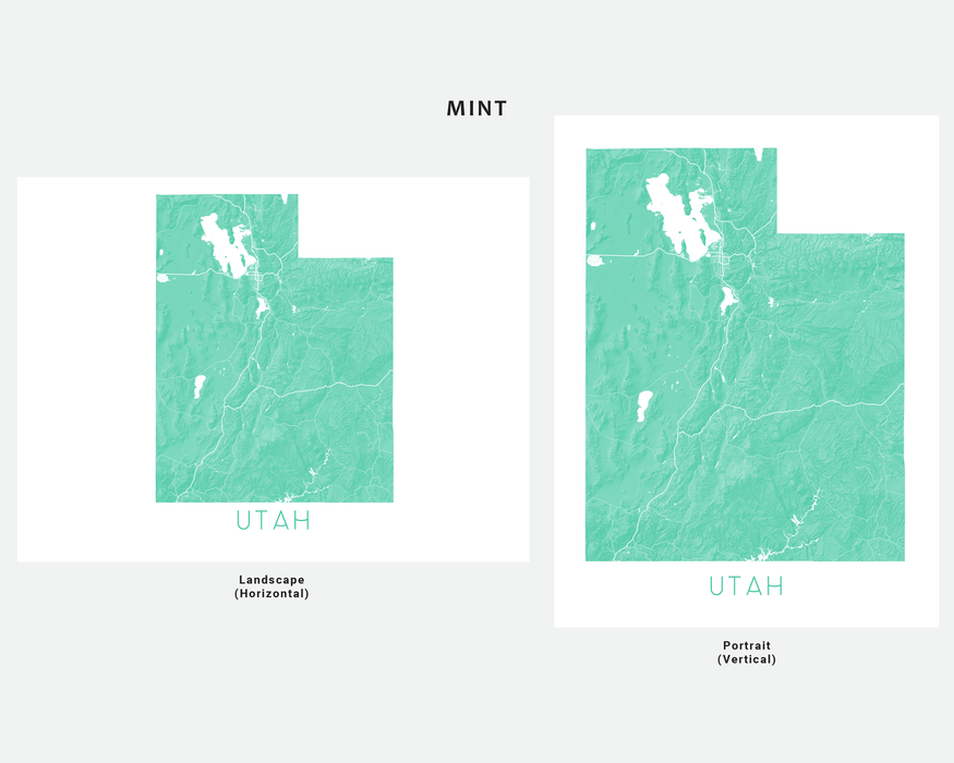 Utah state map print in Mint by Maps As Art.