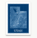 Utah state blueprint map art print designed by Maps As Art.