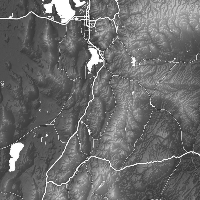 Utah state map print close-up with natural landscape and main roads designed by Maps As Art.