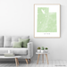 Utah state map print with natural landscape and main roads in Sage designed by Maps As Art.
