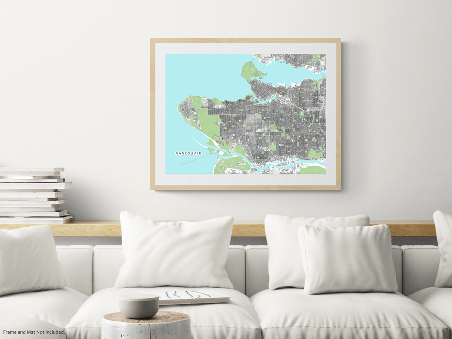 Vancouver BC City Street Map Art Print Poster with Buildings, Canada