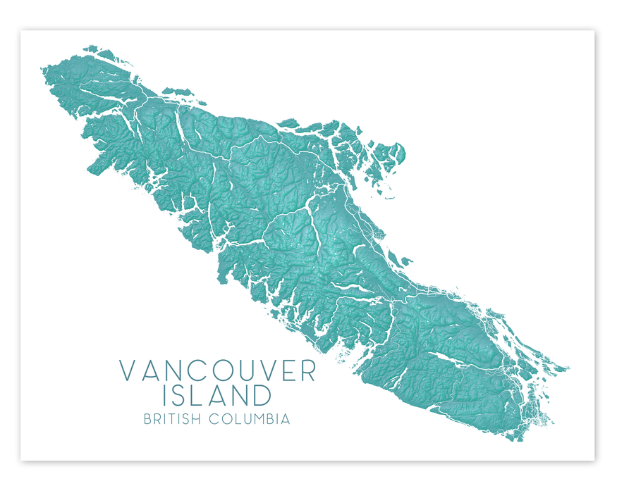 Vancouver Island map print with a turquoise topographic design by Maps As Art.