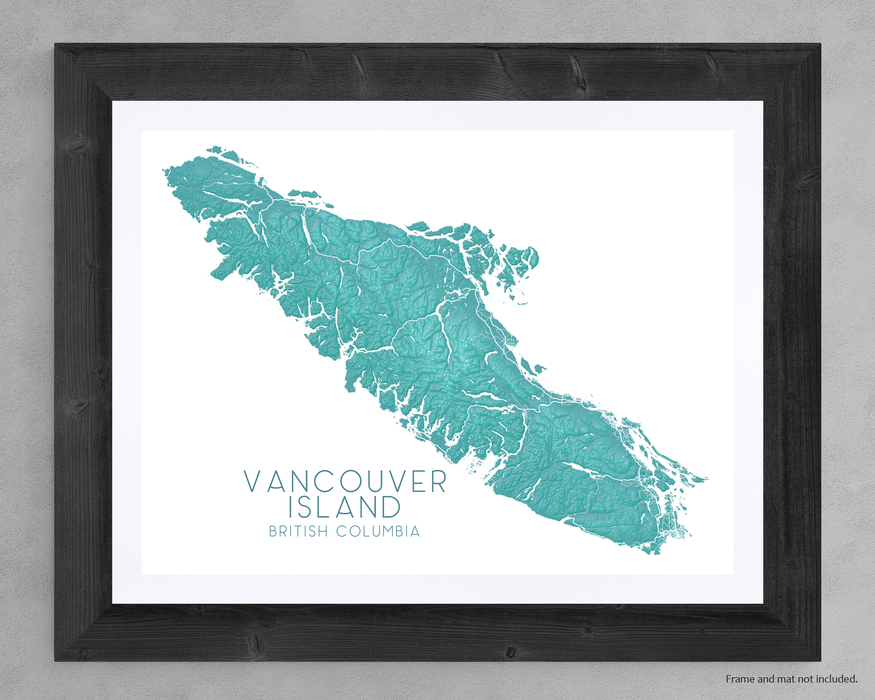 Vancouver Island map print with a turquoise topographic design by Maps As Art.