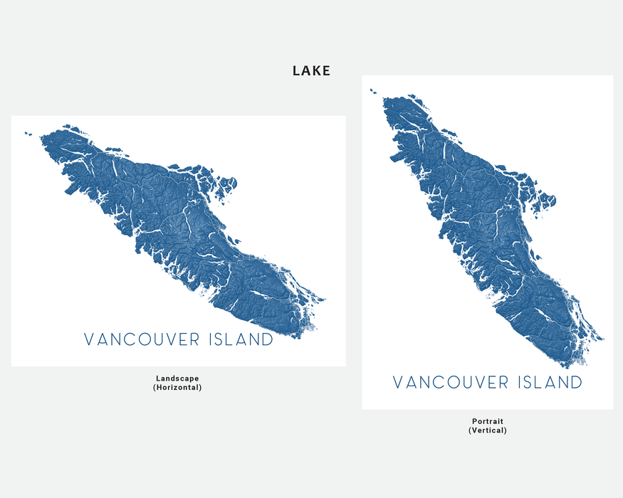 Vancouver Island map print in Lake by Maps As Art.