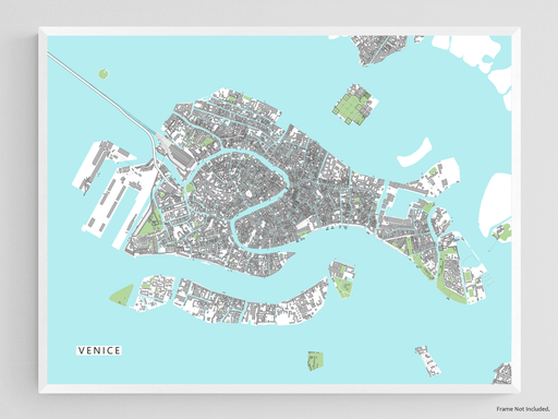 Venice, Italy map art print with city streets and buildings designed by Maps As Art.