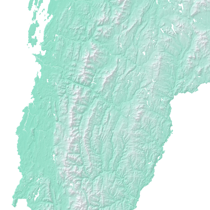 Vermont state map print with natural landscape in aqua tints designed by Maps As Art.