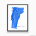 Vermont state map print with natural landscape and main roads in Blue designed by Maps As Art.