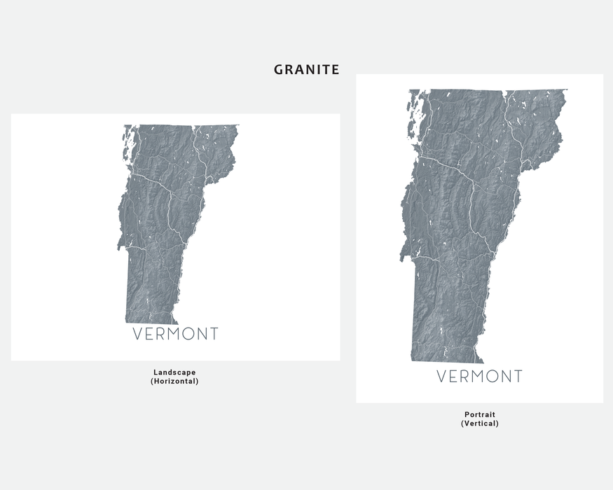 Vermont state map print in Granite by Maps As Art.