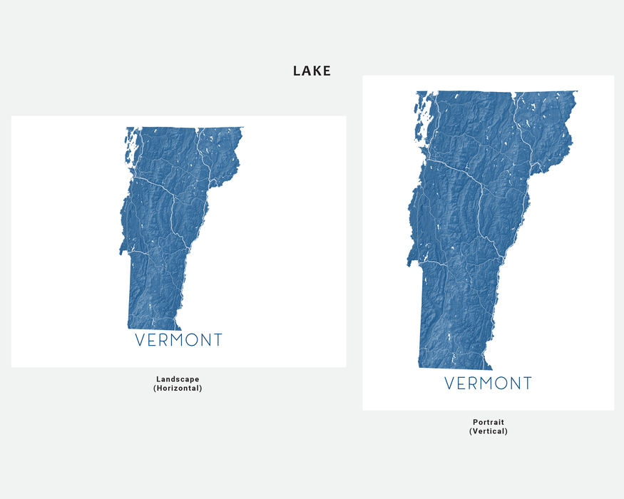 Vermont state map print in Lake by Maps As Art.