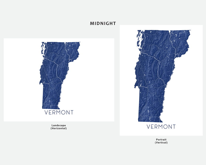 Vermont state map print in Midnight by Maps As Art.