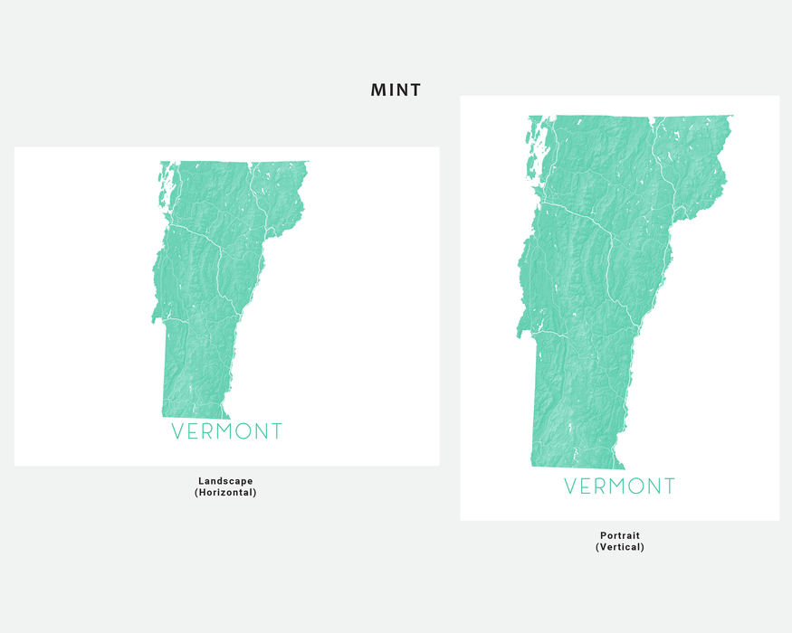 Vermont state map print in Mint by Maps As Art.