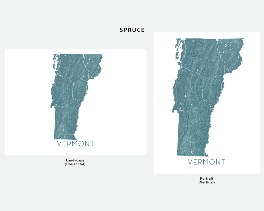Vermont state map print in Spruce by Maps As Art.