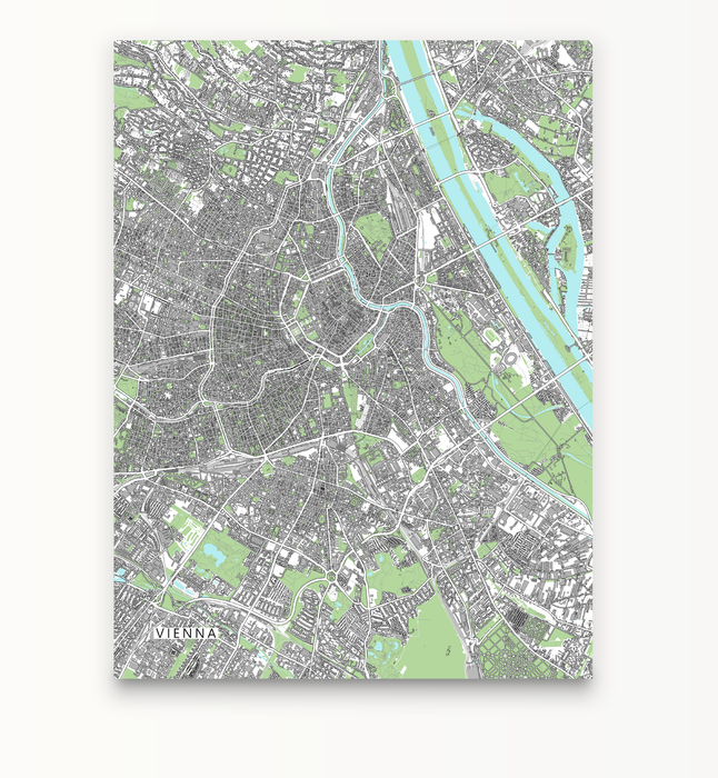 Vienna, Austria map art print with city streets and buildings designed by Maps As Art.