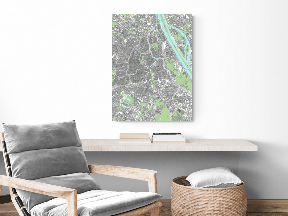 Vienna, Austria map art print with city streets and buildings designed by Maps As Art.