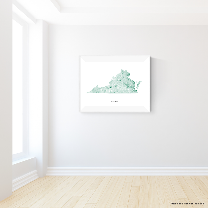 Virginia state map art print in a geometric, minimalist style designed by Maps As Art.