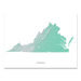 Virginia state map print with natural landscape in aqua tints designed by Maps As Art.