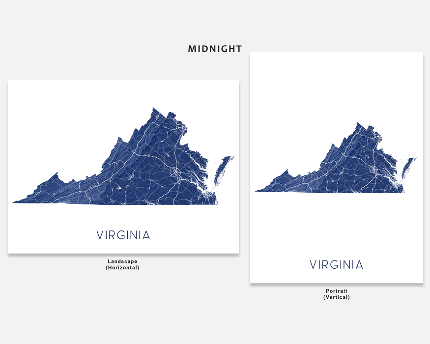 Virginia map print by Maps As Art in Midnight.