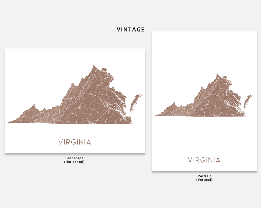 Virginia map print by Maps As Art in Vintage.