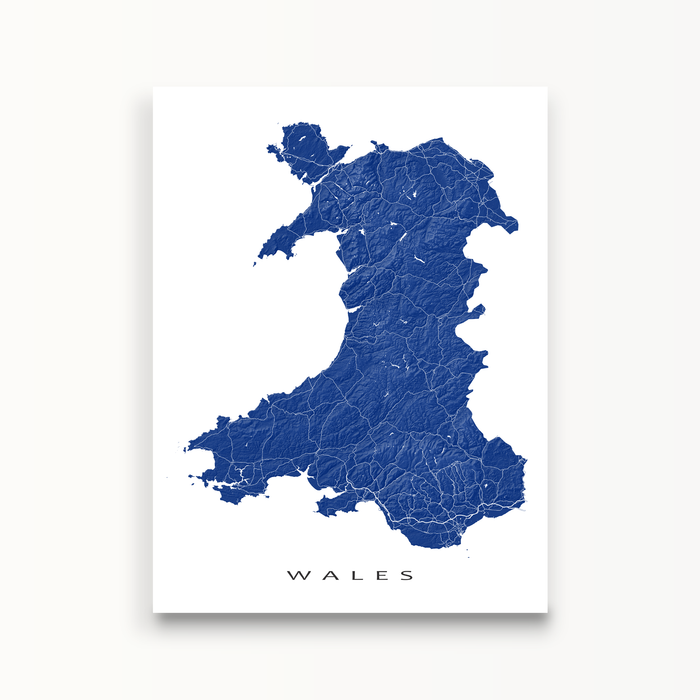 Wales Map Print in Navy by Maps As Art.