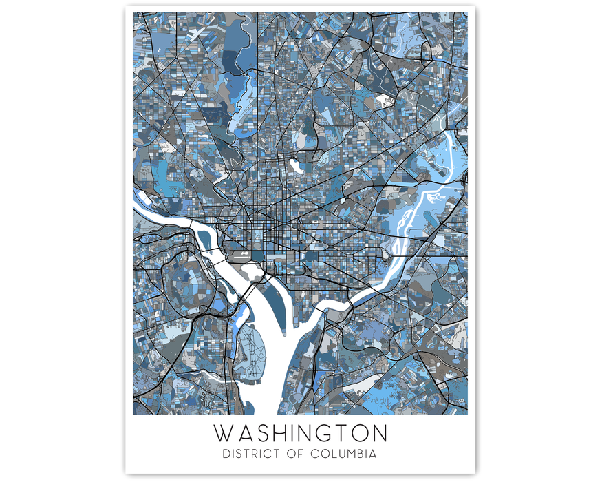 Washington DC city map print with a demin blue geometric design by Maps As Art.