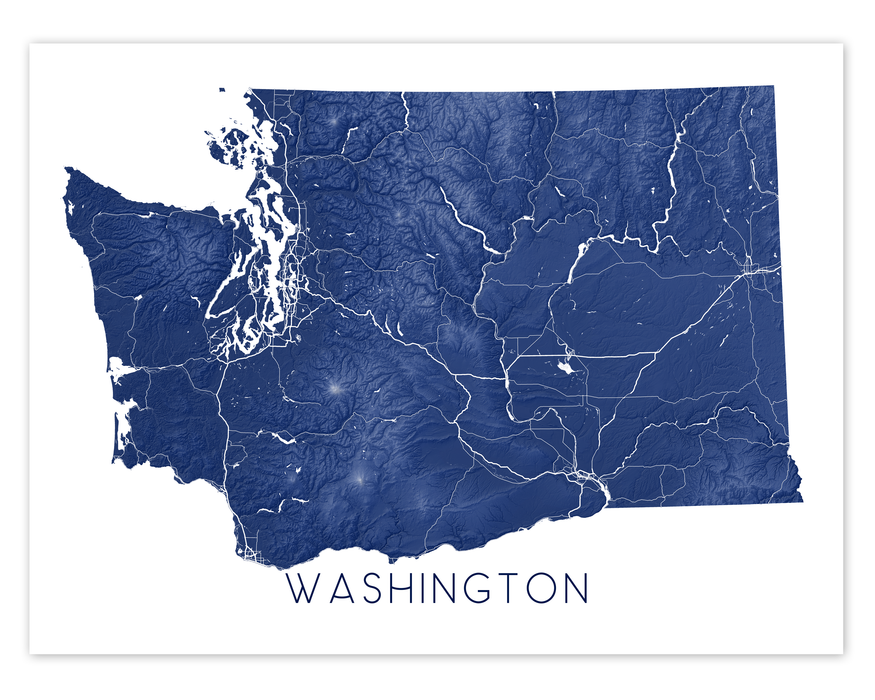 Washington state map print in Midnight by Maps As Art.