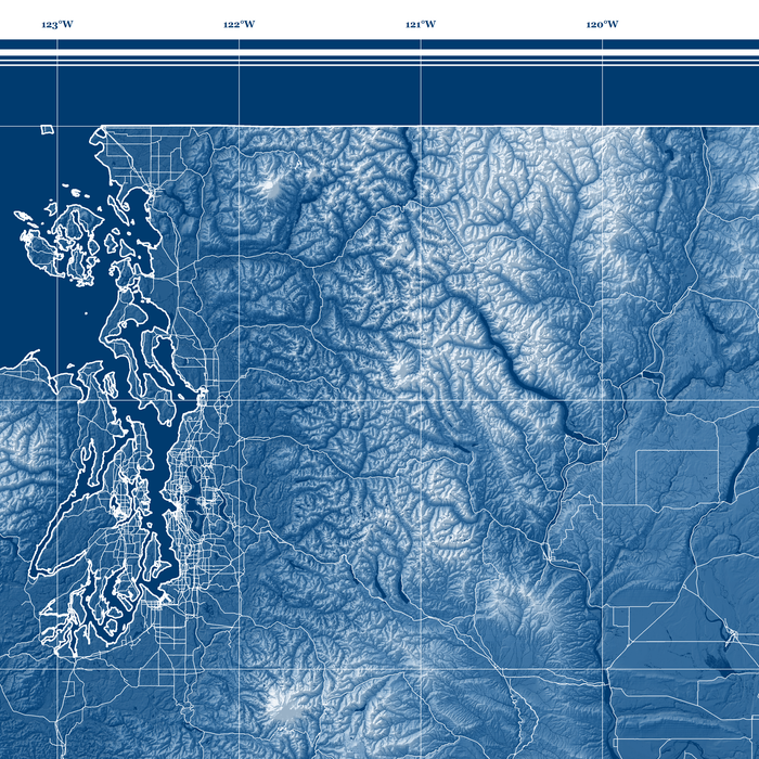 Washington state blueprint map art print designed by Maps As Art.