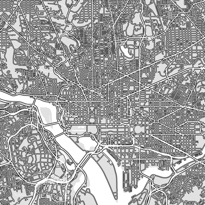 Washington DC map print close-up with main roads designed by Maps As Art.