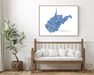 West Virginia state map art print in blue shapes designed by Maps As Art.